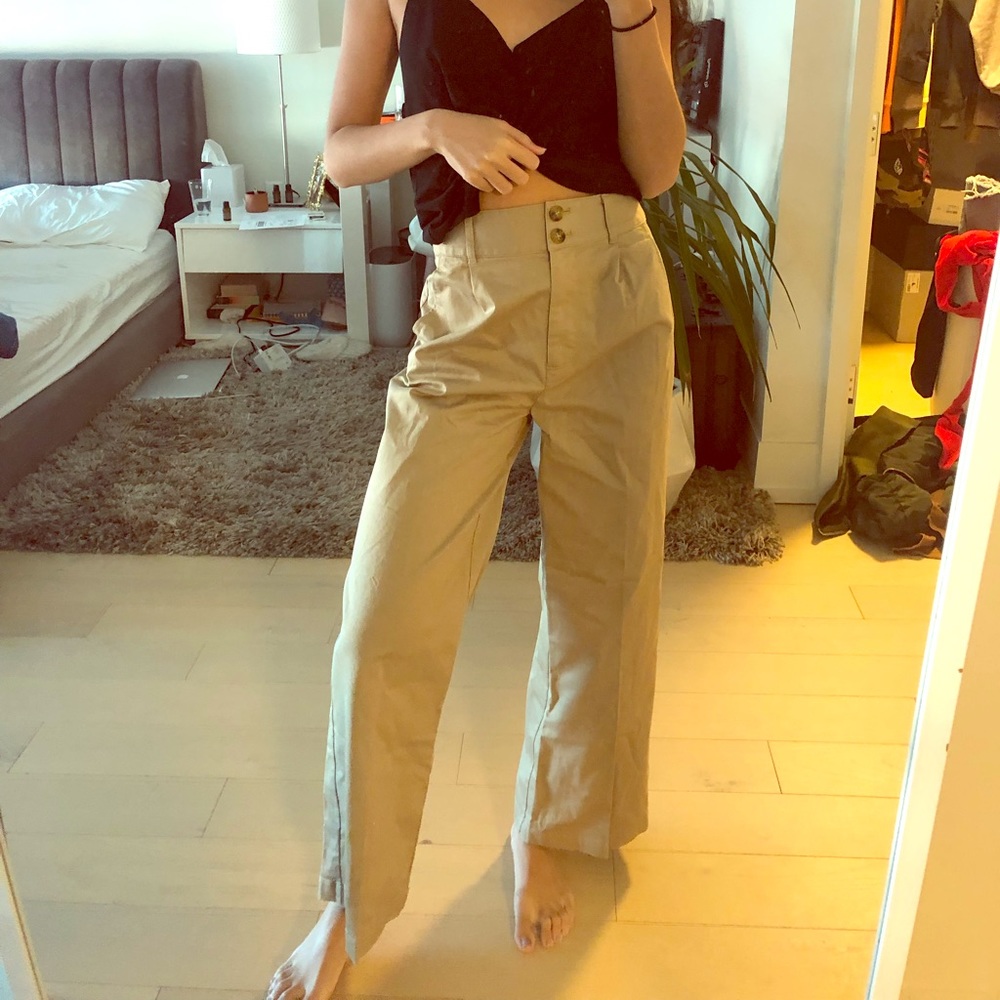 Khaki Wide Leg Pant: Japanese Petite Brand PLST